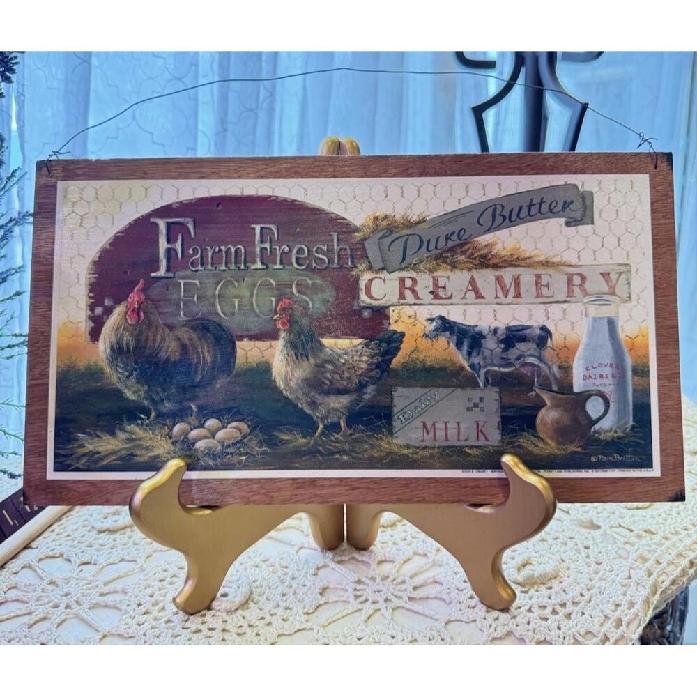 Wood Sign Farmhouse, Fresh Eggs, Pure Butter Creamery Dairy, Pam Britton Print